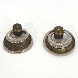 Vintage Green & Silver Tone Circular Dangle Earrings With Ornate Detailing